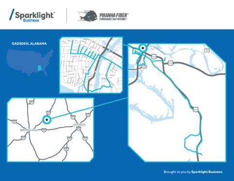 map of piranha fiber locations in Gadsden, AL