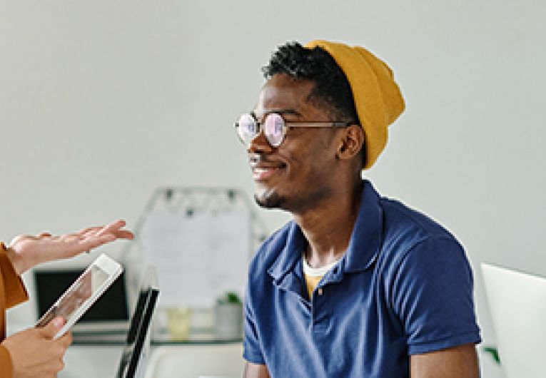 Two people having a discussion.